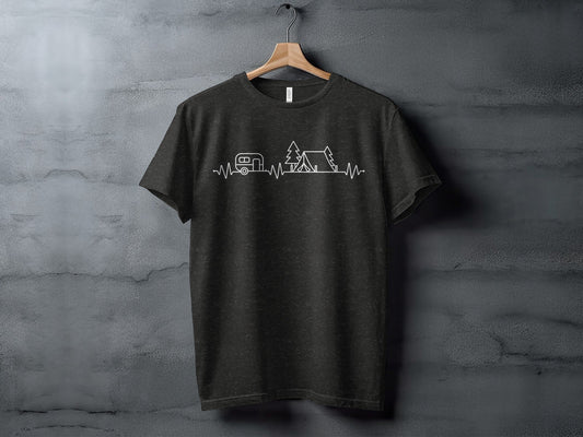 Camping Heartbeat Graphic Summer Outdoor Adventure T-Shirt
