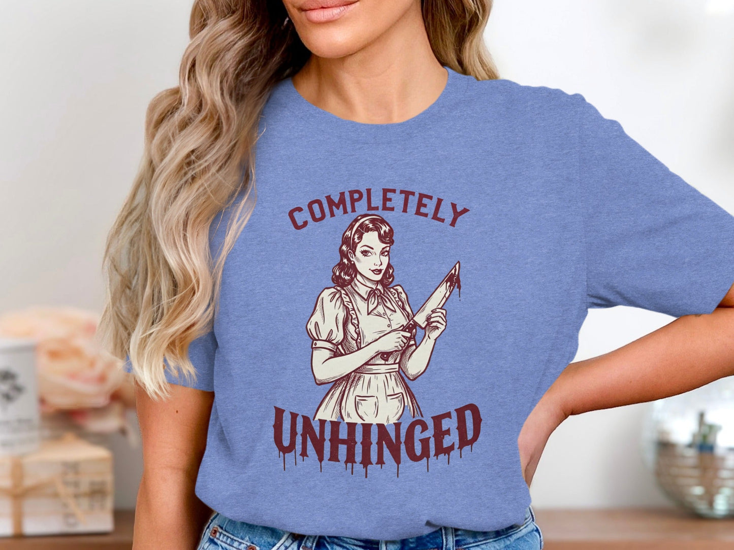 Completely Unhinged Crazy Lady with Knife Funny T-Shirt