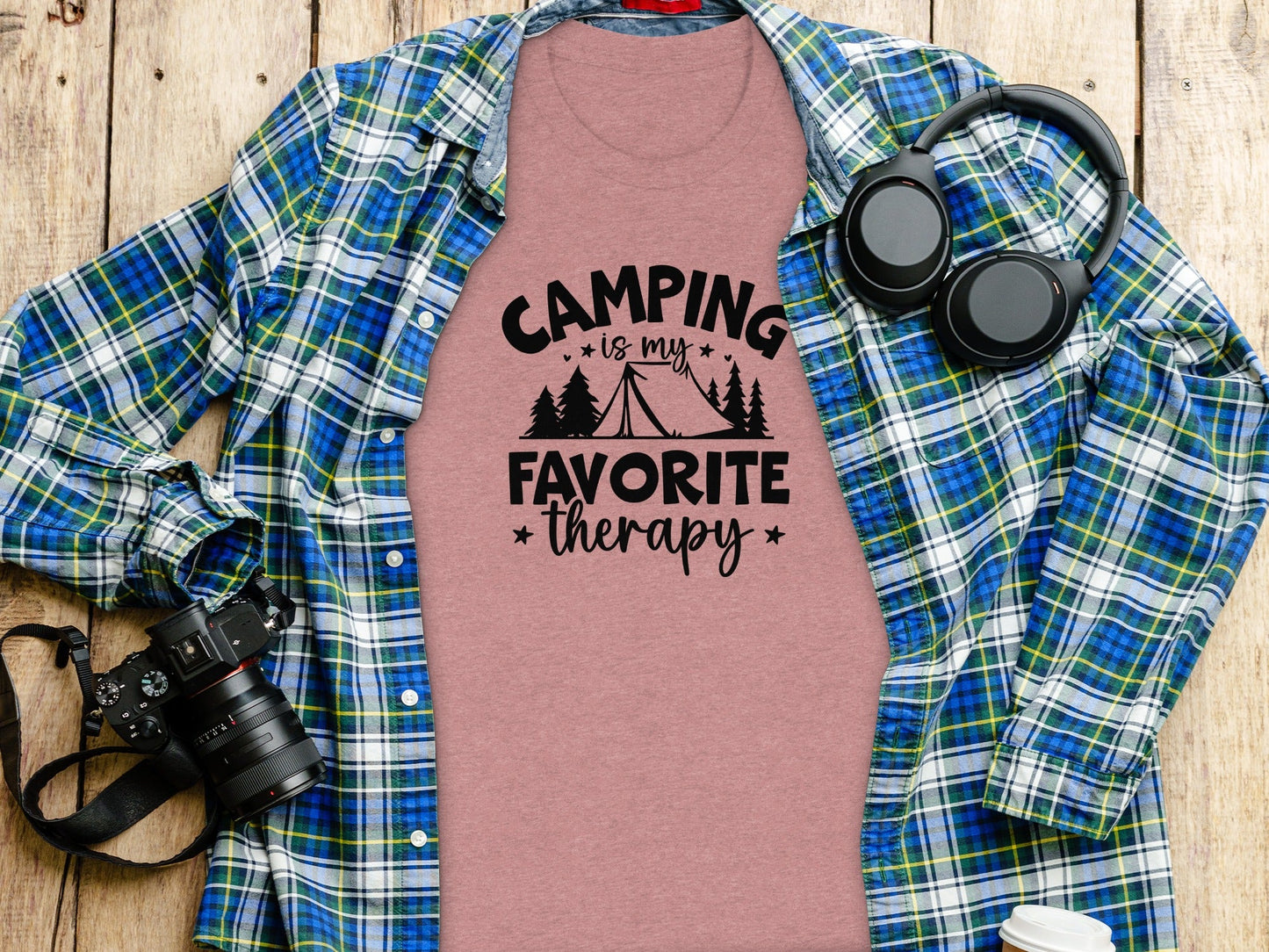 Camping Is My Favorite Therapy Black Text Design T-Shirt