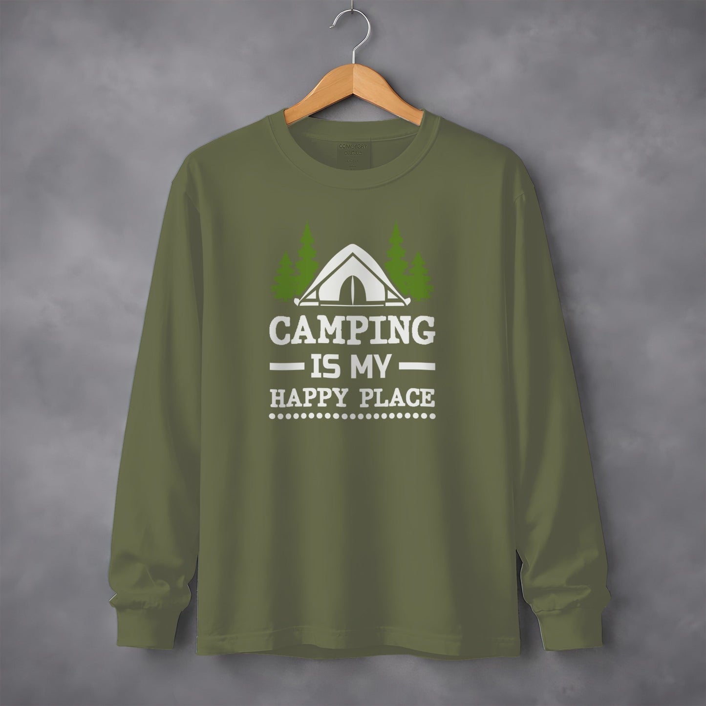 Camping Is My Happy Place Tent Trees Graphic Long Sleeve T-Shirt