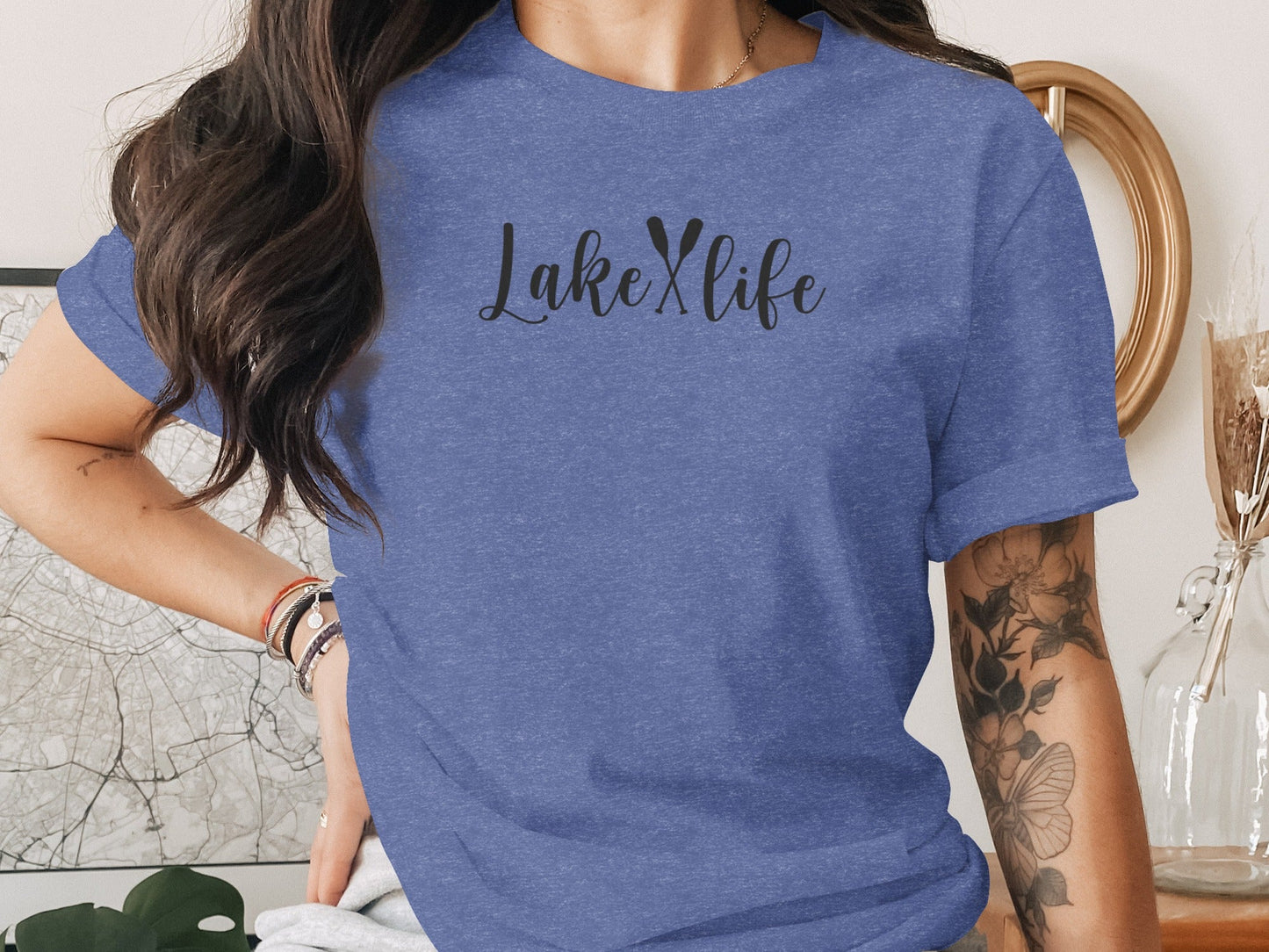 Lake With Crossed Paddles Graphic Design Lake Life T-Shirt