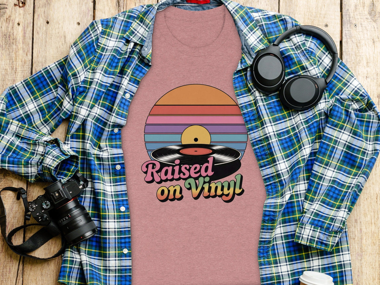 Raised On Vinyl Vintage Retro Style Design Graphic T-Shirt