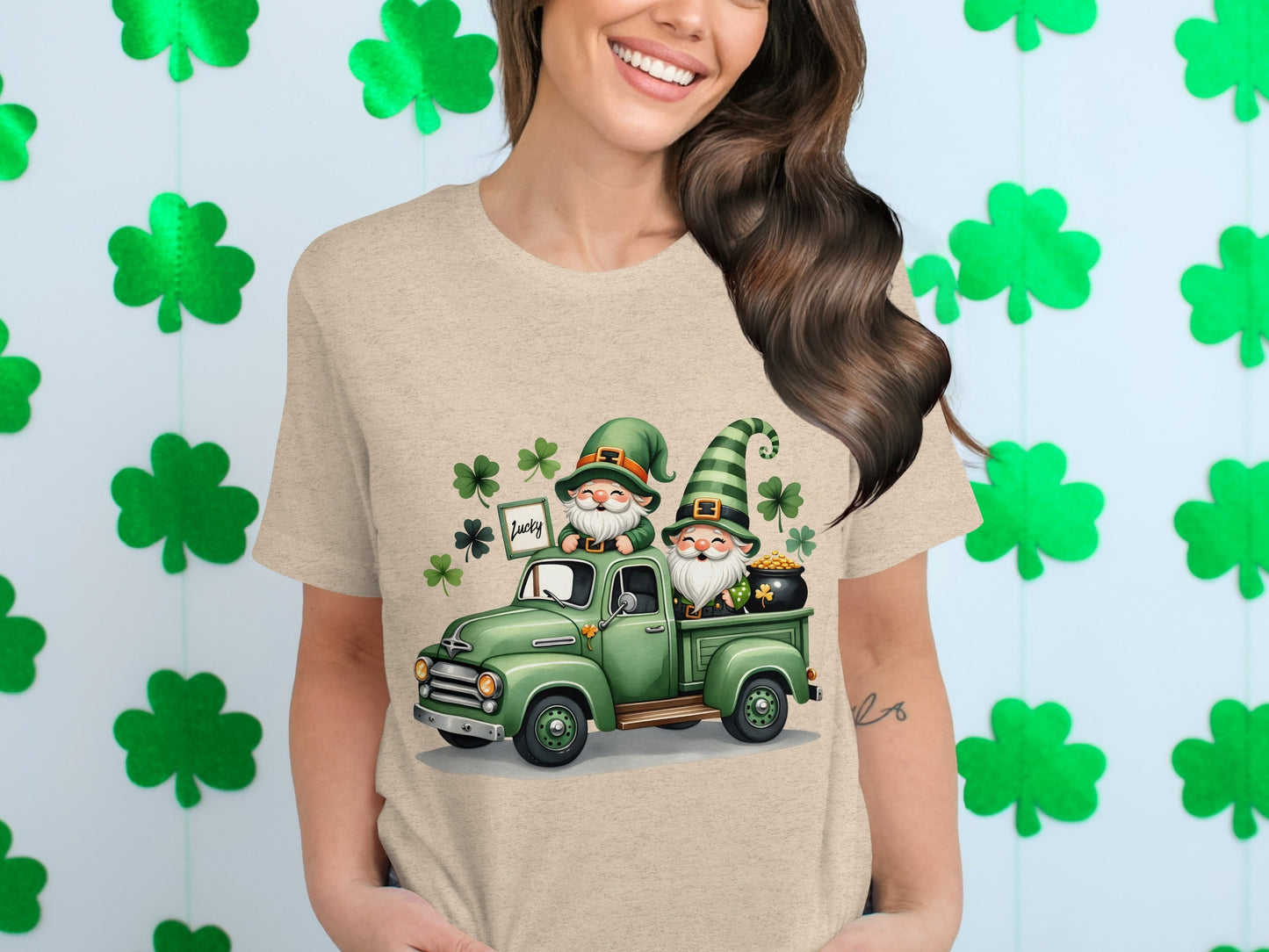 St Patricks Day T-Shirts, Lucky Gnomes, Green Truck, Four Leaf Clover, Irish, Leprechaun, Holiday, Festive, Cute