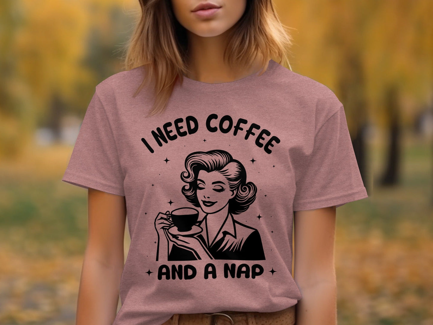 Retro Woman I Need Coffee And A Nap Graphic Design T-Shirt