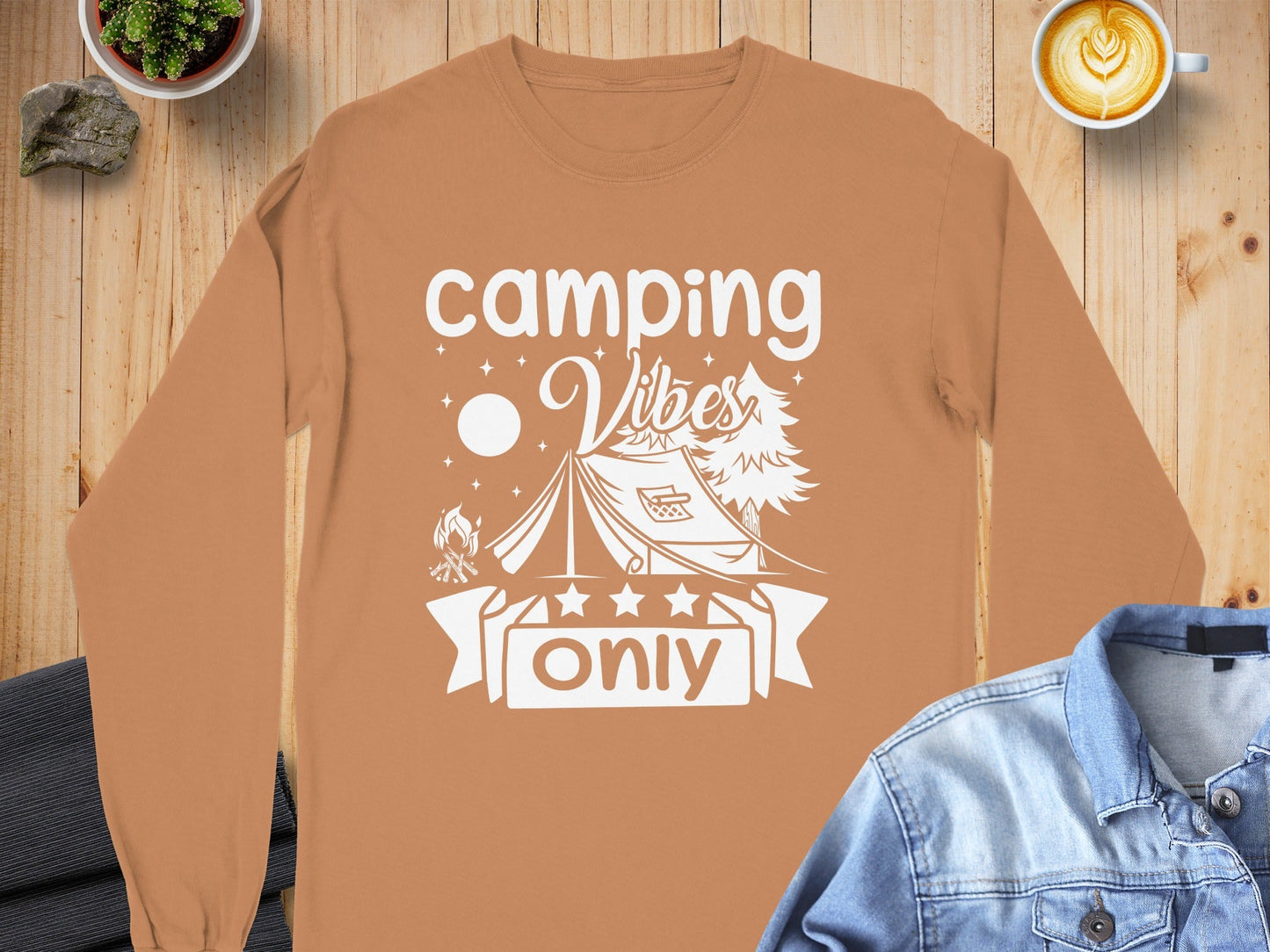 Camping Vibes Stars Only With Tent Graphic Long Sleeve T-Shirt