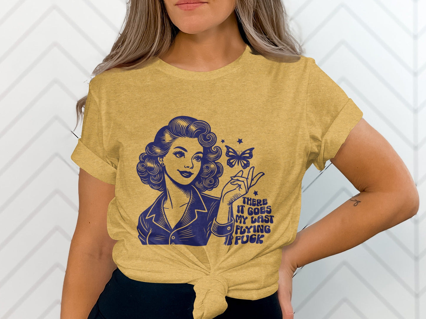 Retro Girl Butterfly Last Flying F Word Phrase T-Shirt