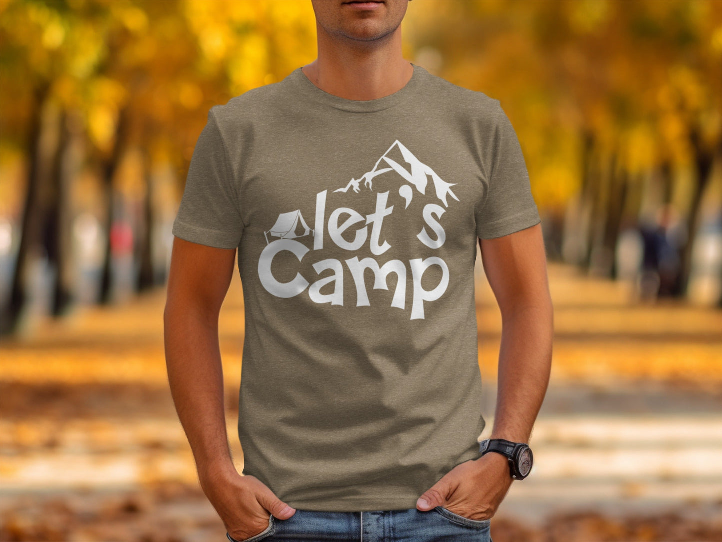 Lets Camp Tent With Mountain T-Shirt