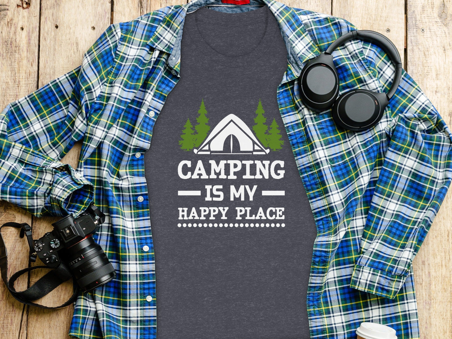 Camping Is My Happy Place Tent And Trees Graphic T-Shirt