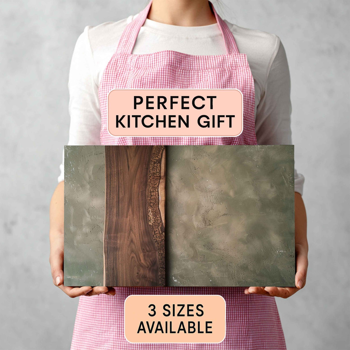 Tempered Glass Cutting Board with Realistic Wood Grain and Ornamental Detail