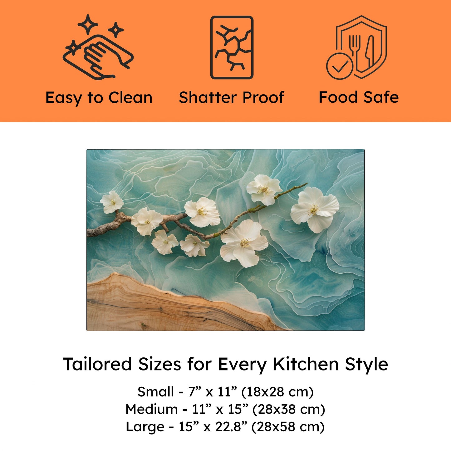 Tempered Glass Cutting Board – Glass Kitchen Board with Floral Epoxy Wave Design