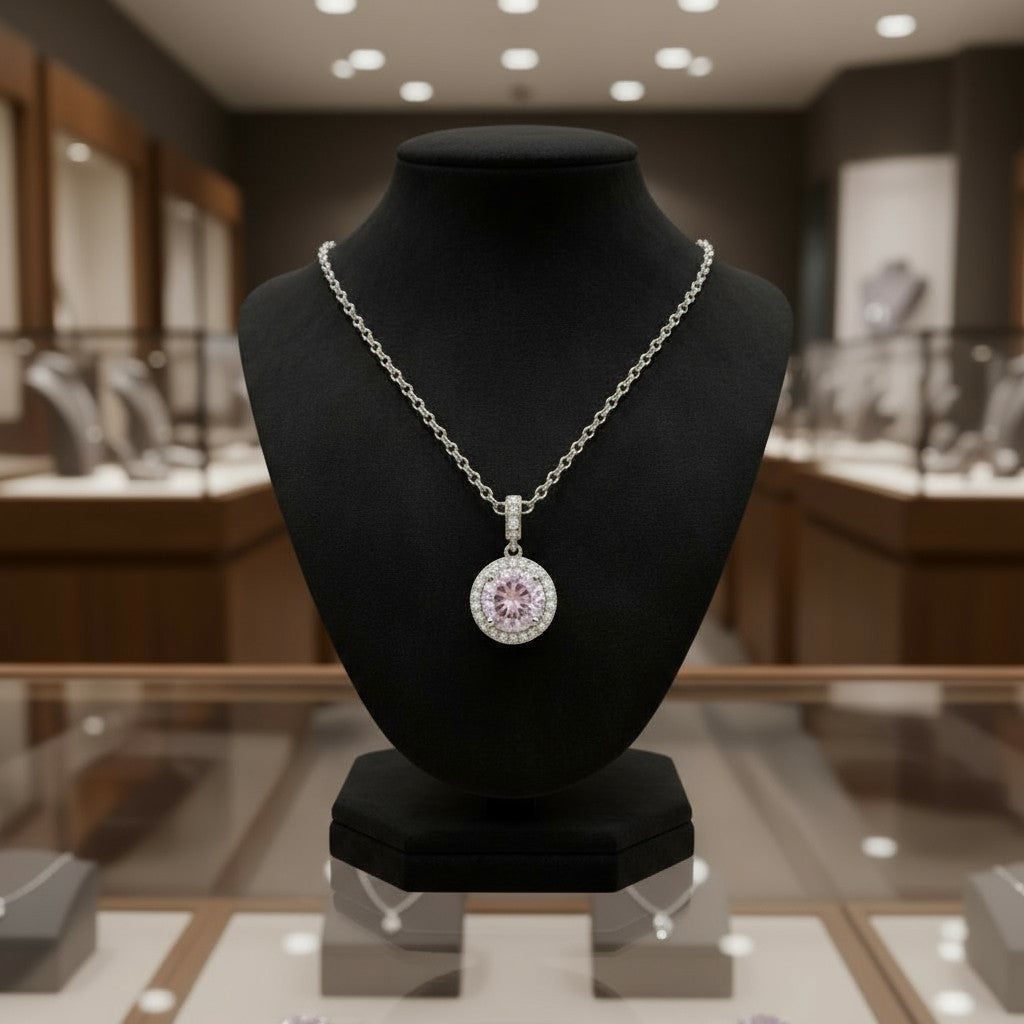 Circle of Life Pendant with Halo<br>Round Portuguese Cut • 7mm