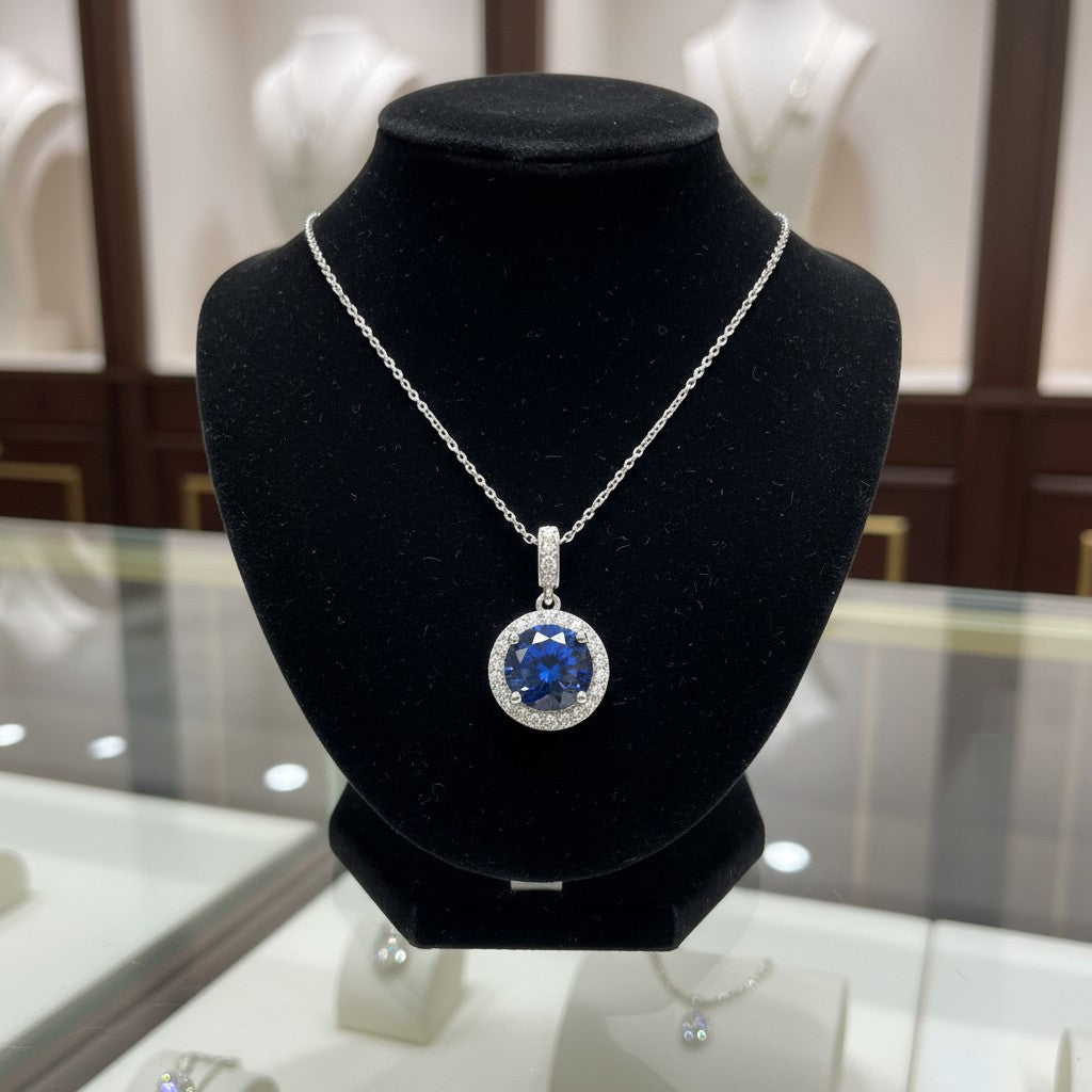 Circle of Life Pendant with Halo<br>Round Portuguese Cut • 7mm