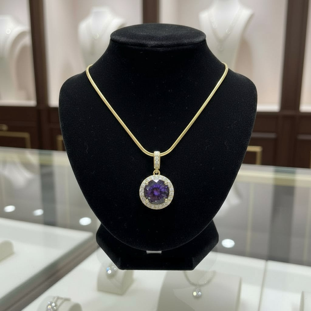 Circle of Life Pendant with Halo<br>Round Portuguese Cut • 7mm