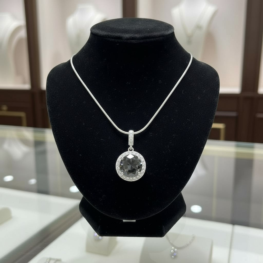 Circle of Life Pendant with Halo<br>Round Portuguese Cut • 7mm