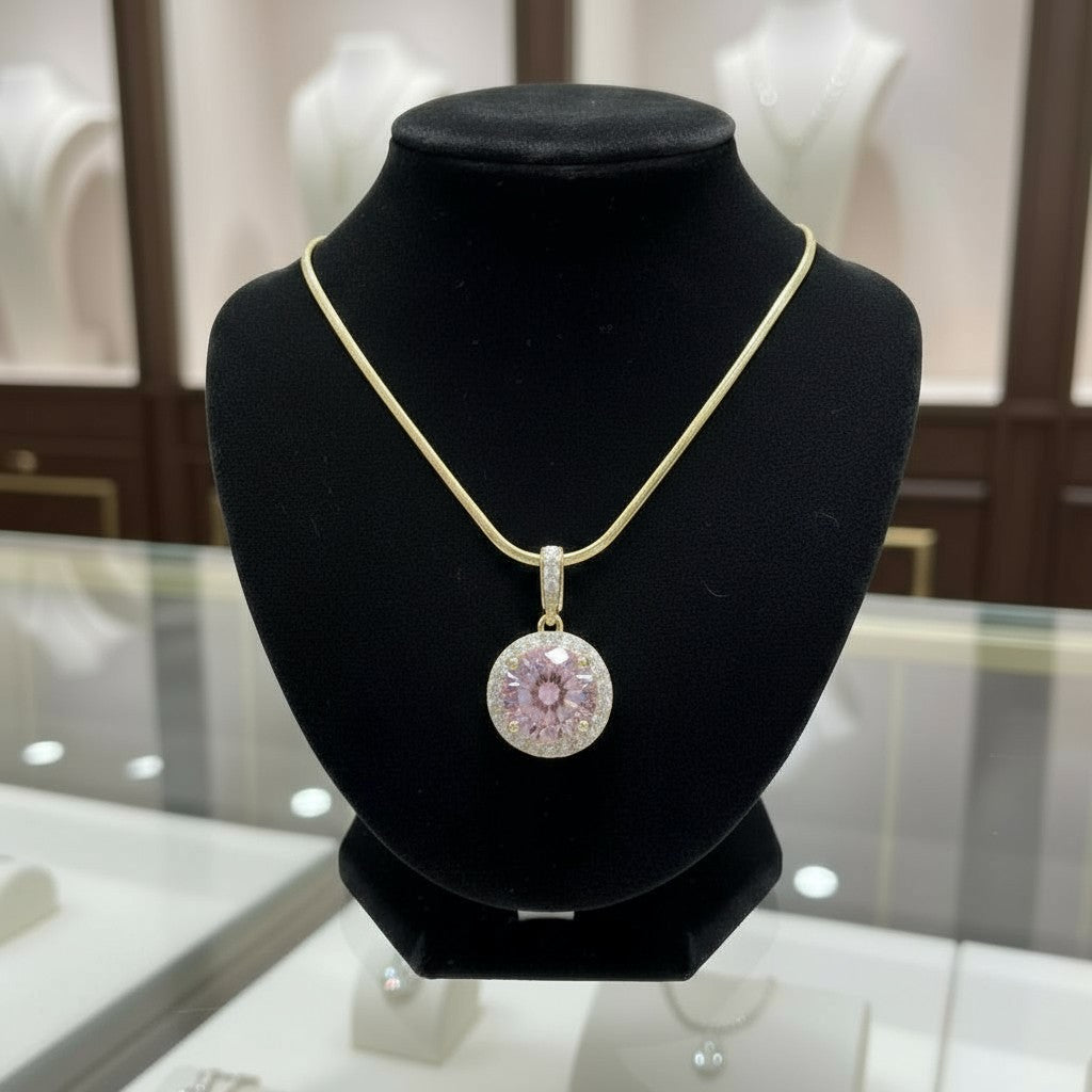 Circle of Life Pendant with Halo<br>Round Portuguese Cut • 7mm