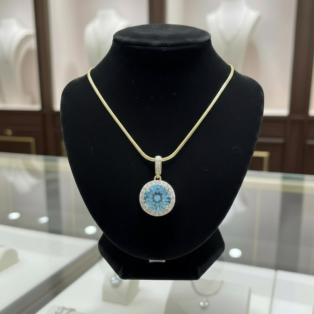 Circle of Life Pendant with Halo<br>Round Portuguese Cut • 7mm