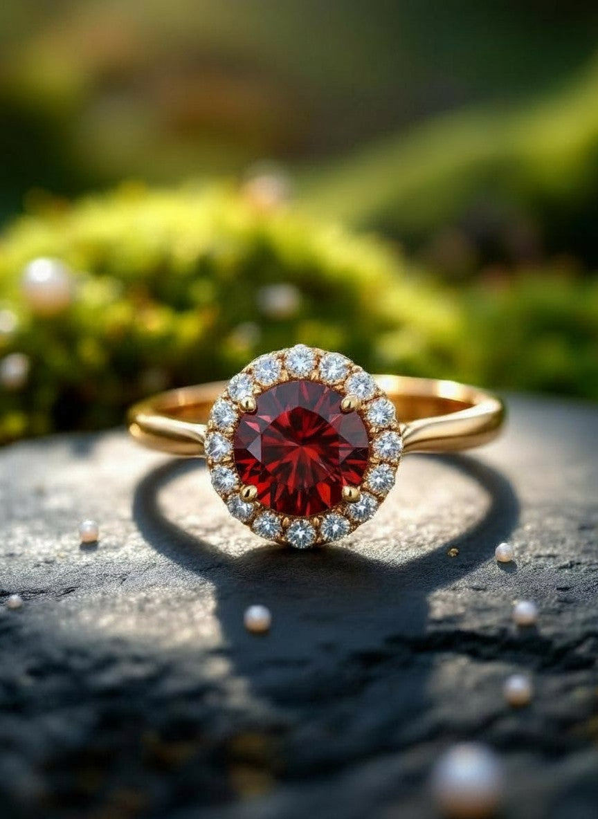 Circle of Life Ring with Halo<br>Round Portuguese Cut • 7mm