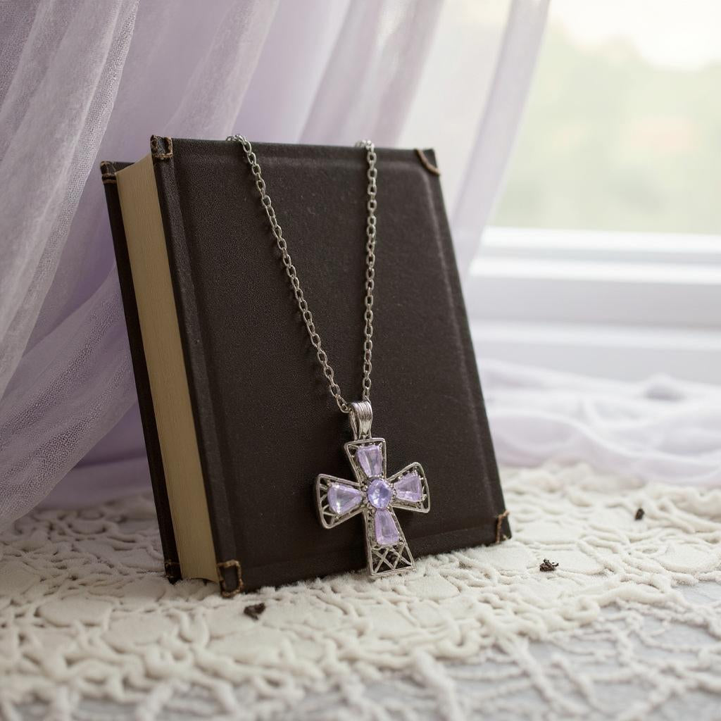 Tranquility Cross Pendant<br>5 stones • Overall size 28x22.3mm