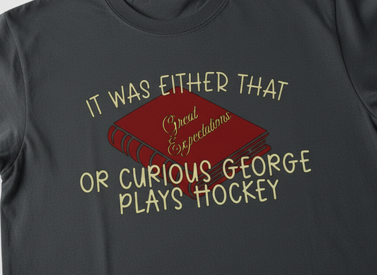 Curious George Plays Hockey T-Shirt - Funny Literary Quote Tee
