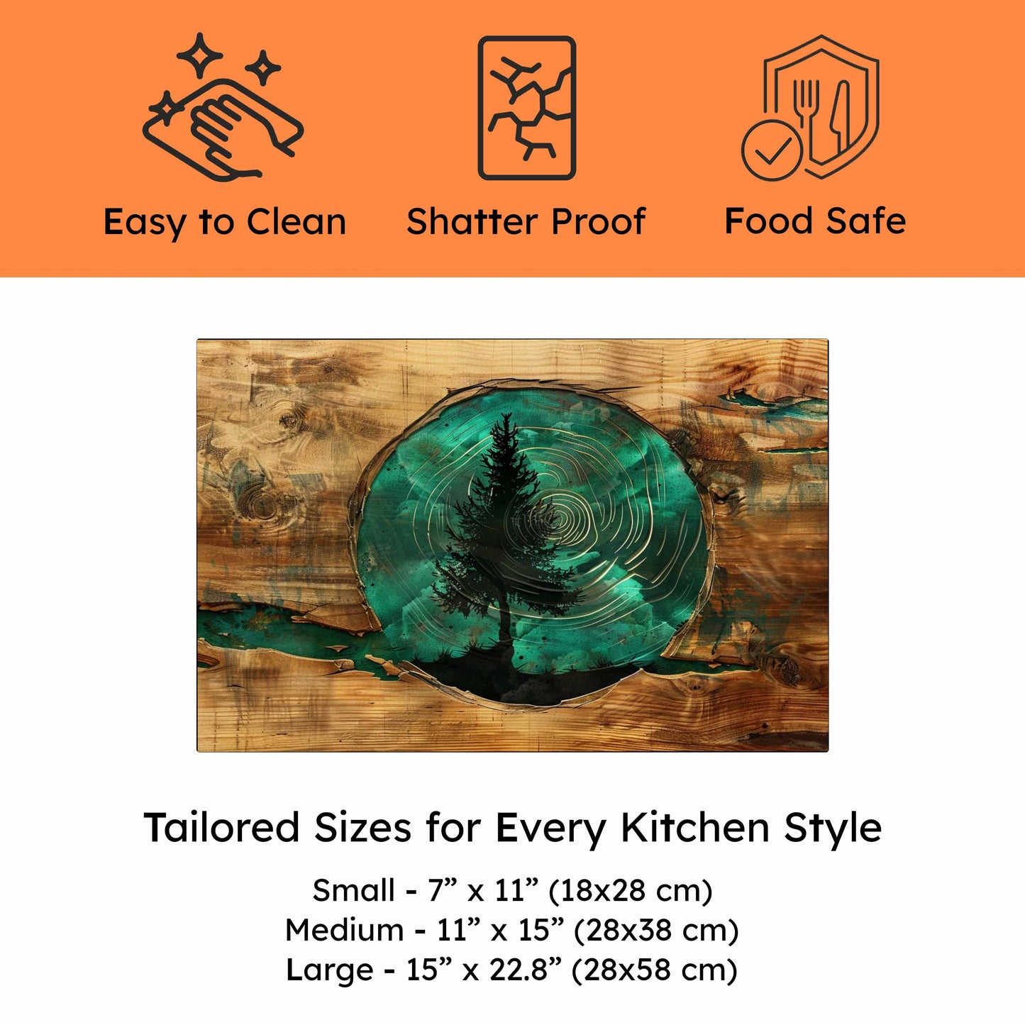 Evergreen Glass Cutting Board – Tempered Glass Kitchen Board with Epoxy Wood Look