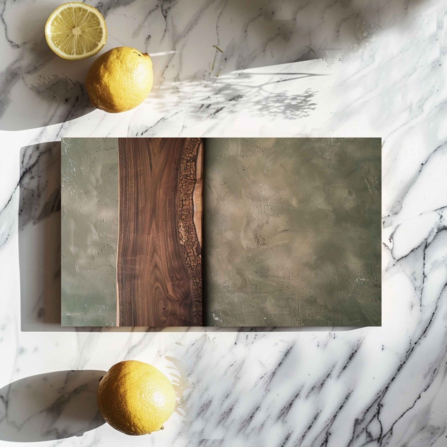 Tempered Glass Cutting Board with Realistic Wood Grain and Ornamental Detail
