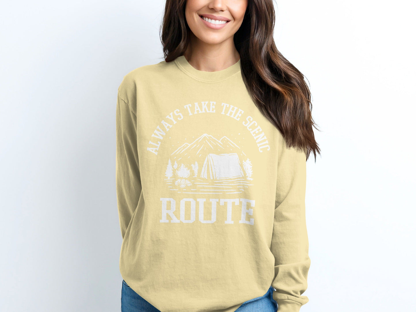 Always Take The Scenic Route Camping Adventure Long Sleeve T-Shirt