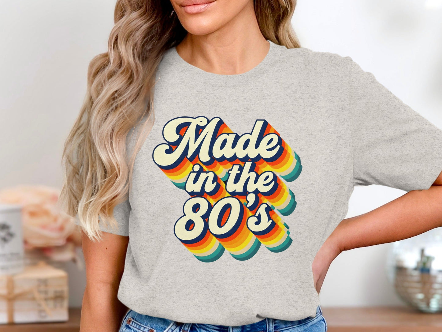 Awesome Made In The Eighties Rainbow Stripes Design T-Shirt