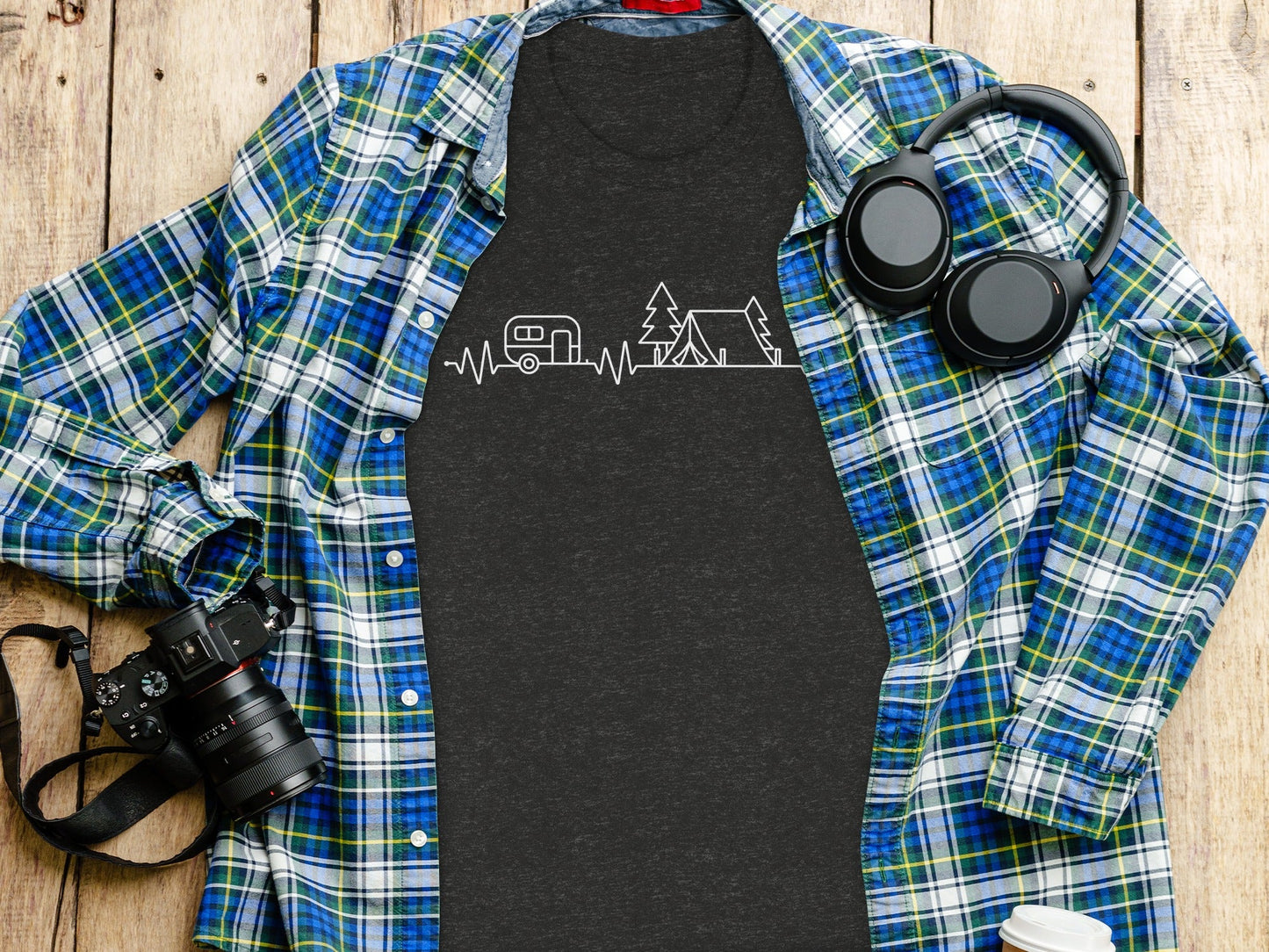 Camping Heartbeat Graphic Summer Outdoor Adventure T-Shirt
