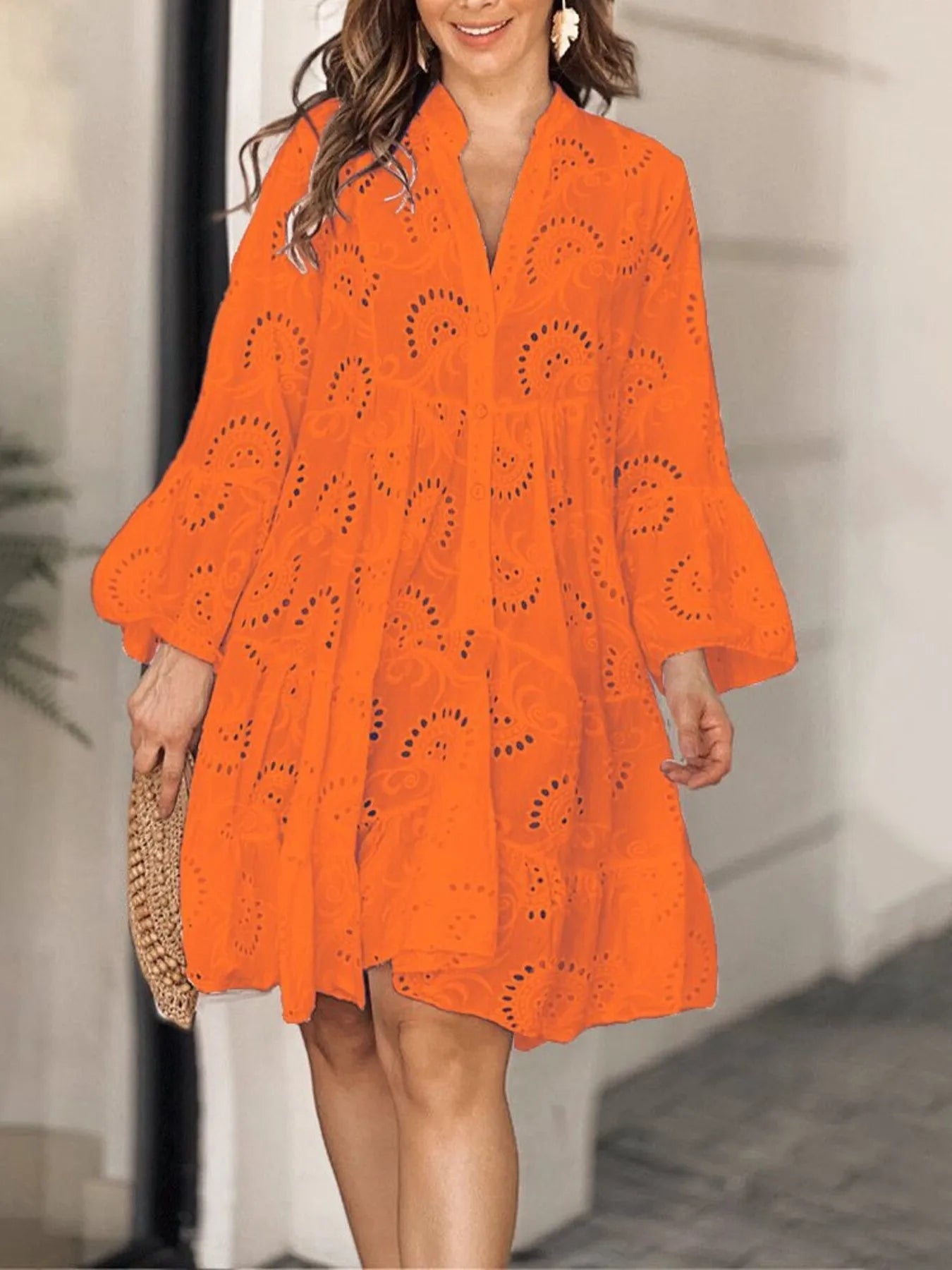 Full Size Eyelet Ruffled Hem Tiered Dress Plus Size