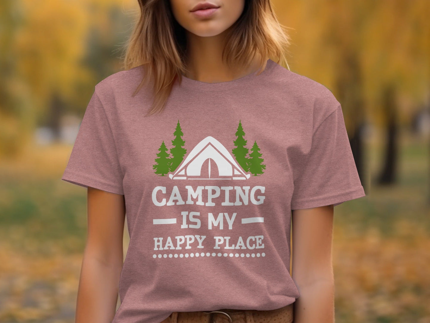 Camping Is My Happy Place Tent And Trees Graphic T-Shirt