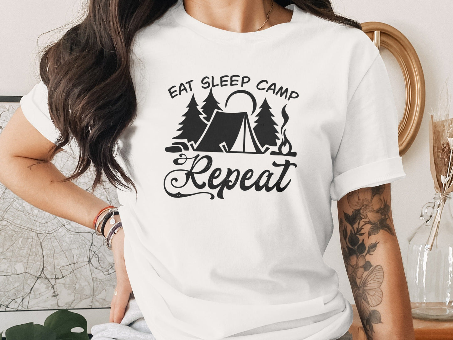 Eat Sleep Camp Repeat Adventure Graphic Camping T-Shirt