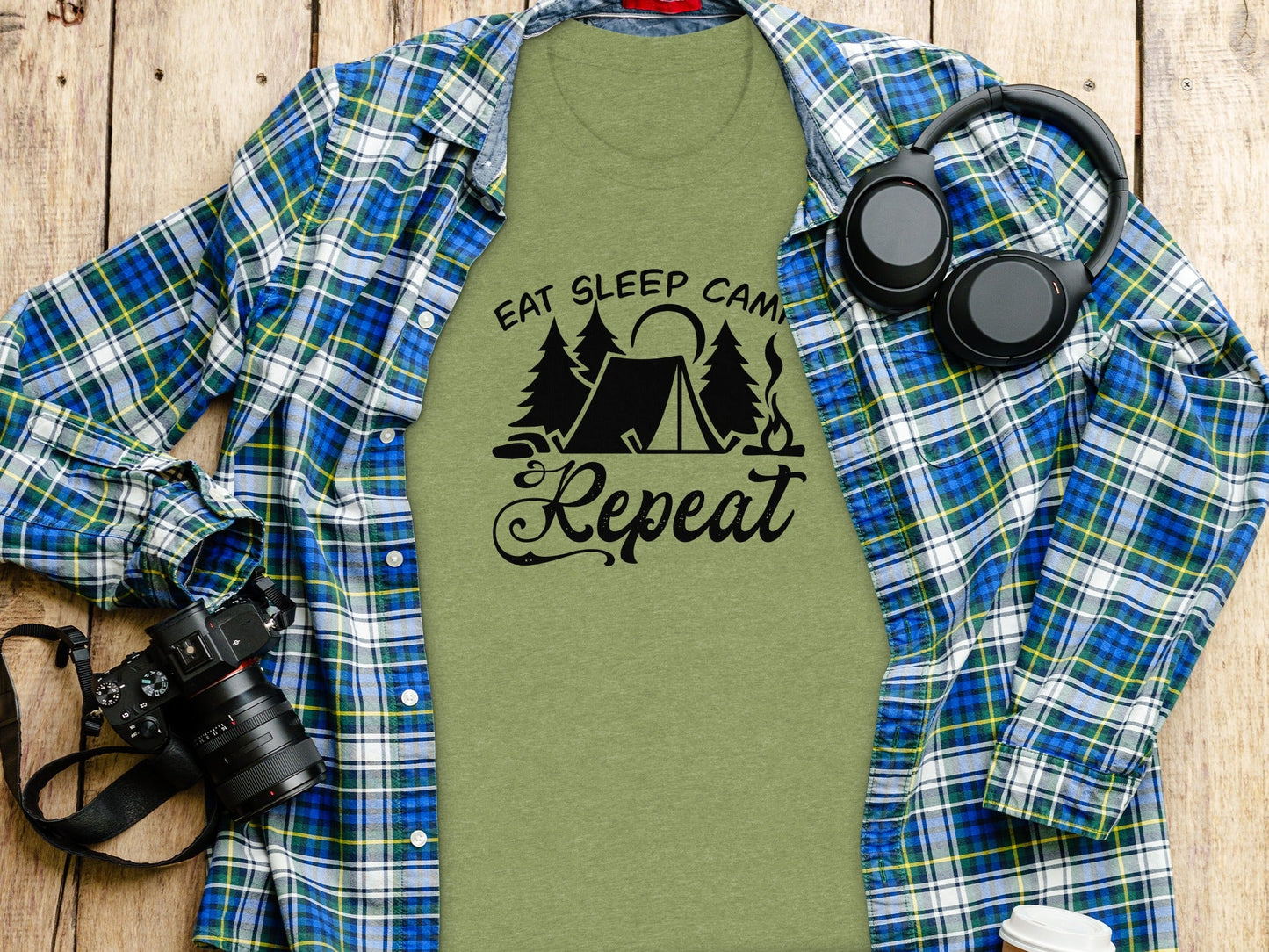 Eat Sleep Camp Repeat Adventure Graphic Camping T-Shirt