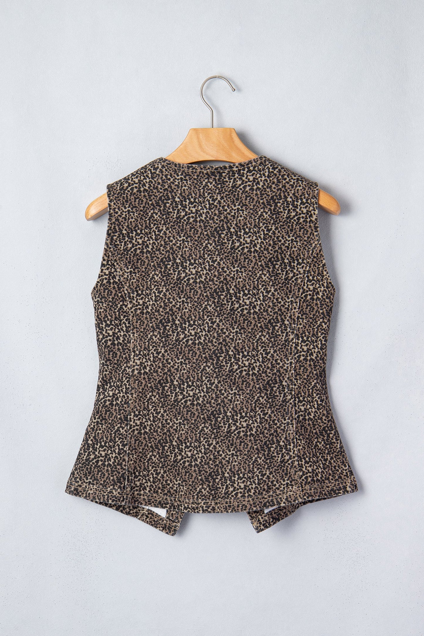 Brown Leopard Print Slim Denim Vest