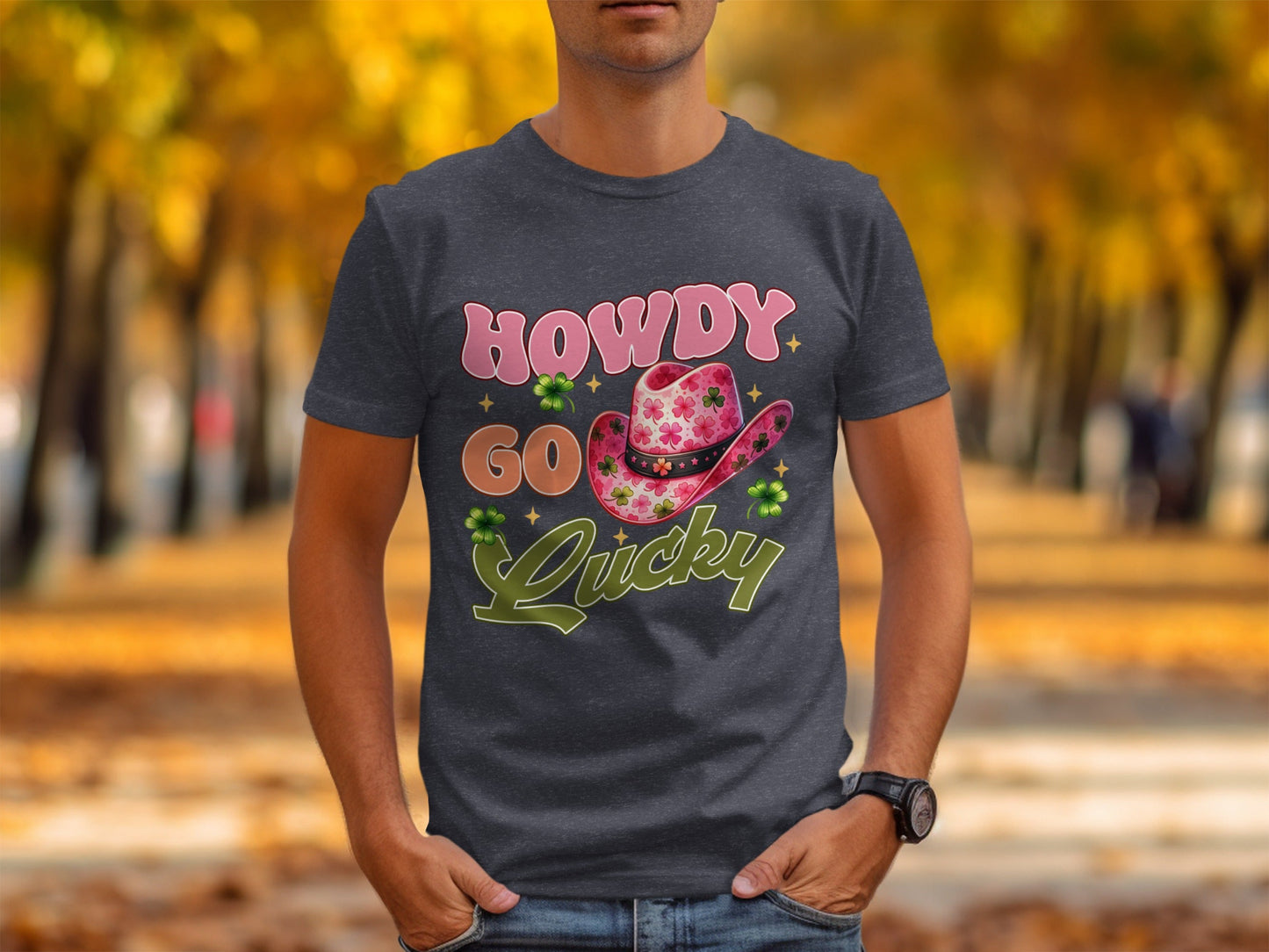 Howdy Go Lucky T-Shirts, St Patricks Day, Cowboy Hat, Shamrock, Good Luck, Festive Apparel, Lucky Shirt, Irish Pride