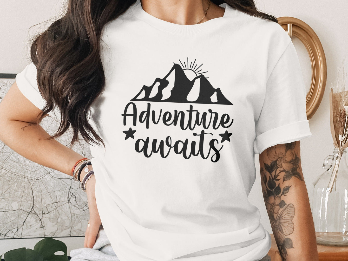 Adventure Awaits with Mountain and Star Graphic T-Shirt