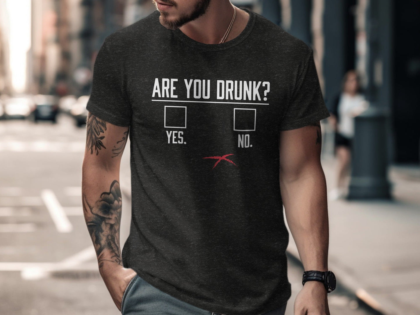Are You Drunk Check Box With Red Cross Funny Graphic T-Shirt