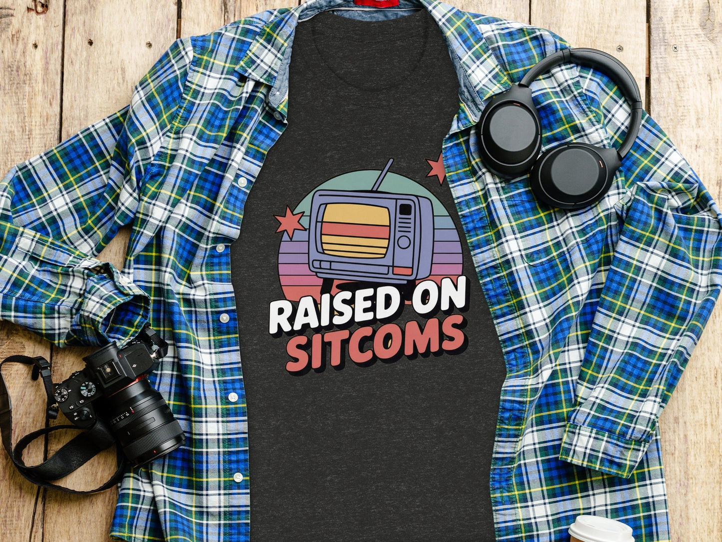 Raised On Sitcoms Retro Television Funny Design T-Shirt