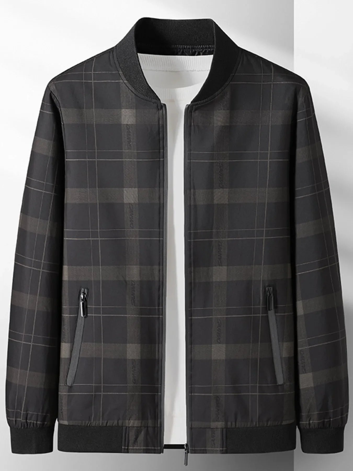 Men's Plus Size Plaid Lightweight Bomber Jacket