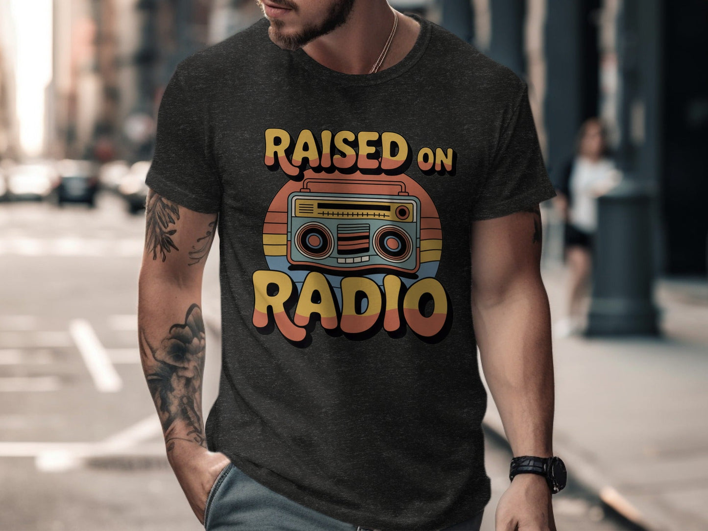 Raised on Radio Retro Boombox Graphic Design T-Shirt