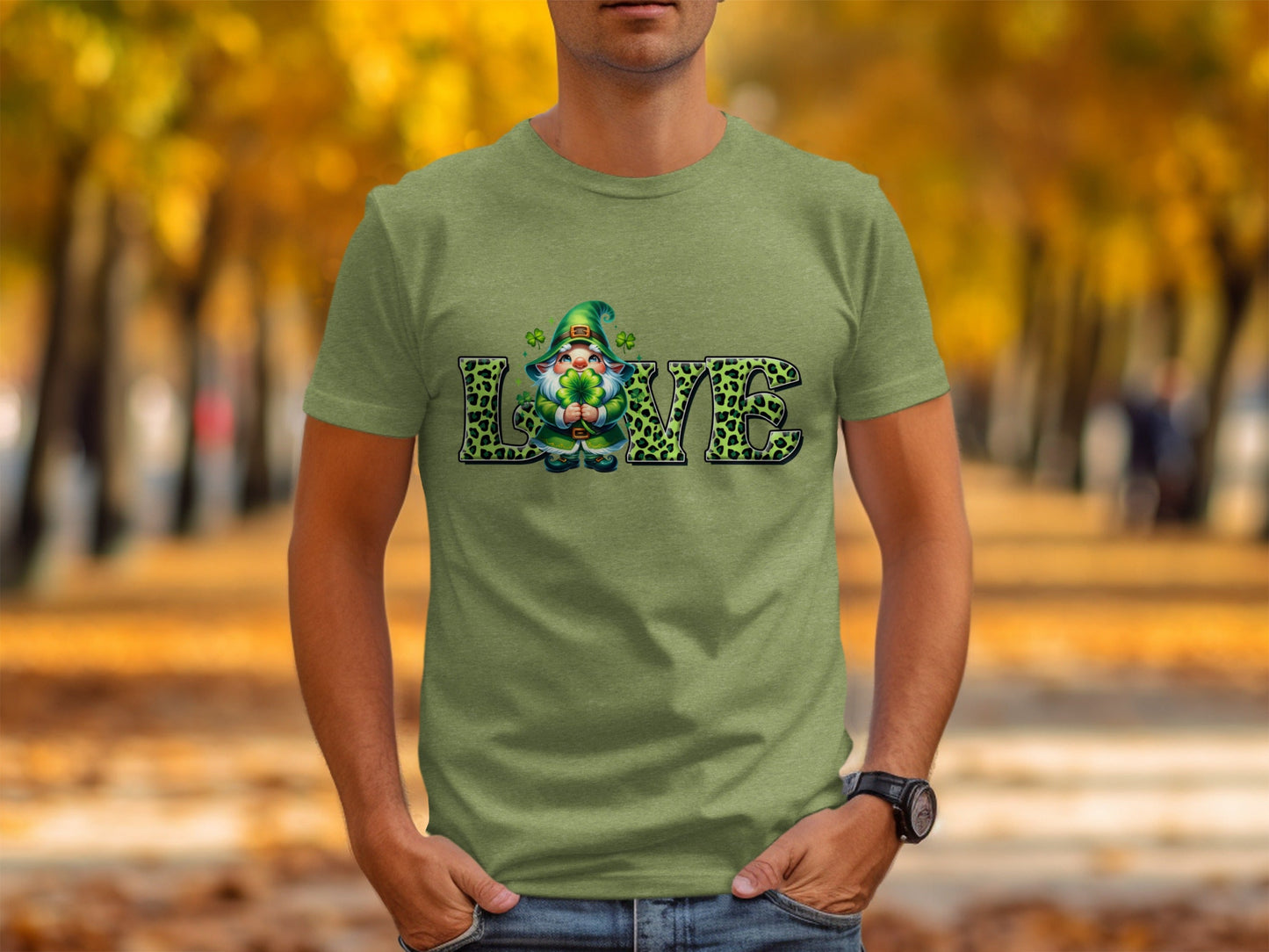 St Patricks Day Gnome T-Shirts, Four Leaf Clover Shirt, Love T Shirt, St Paddys Day Tee, Leopard Print Letters, Cute Irish T Shirts