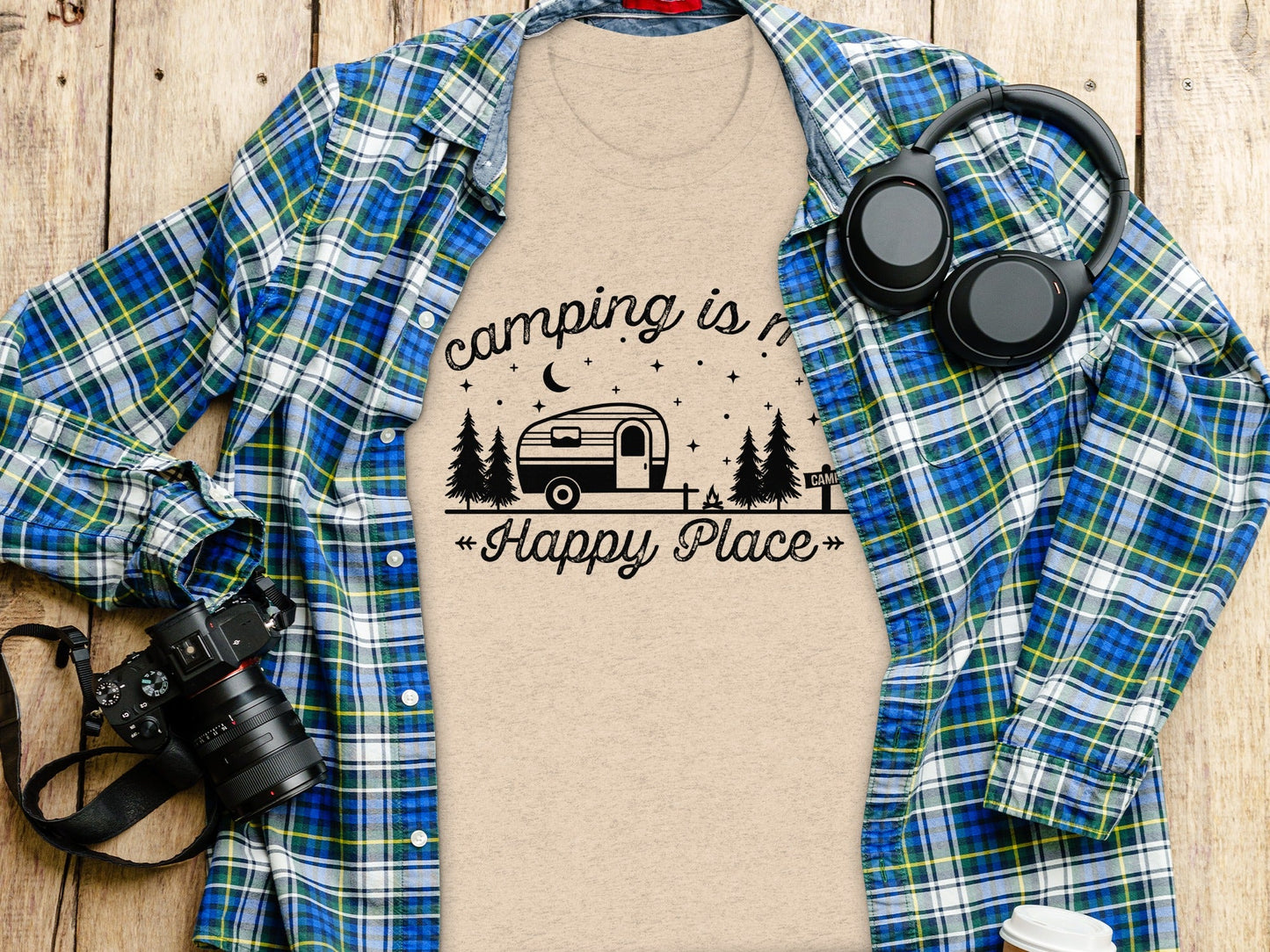 Camping Is My Happy Place Adventure Graphic T-Shirt