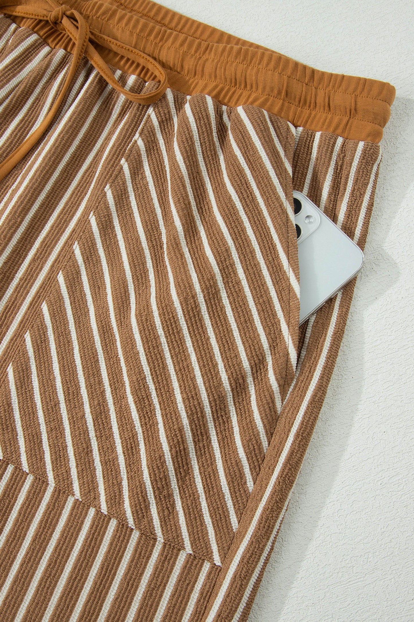 Khaki Stripe Plus Size Striped Colorblock Pocket Lounge Set