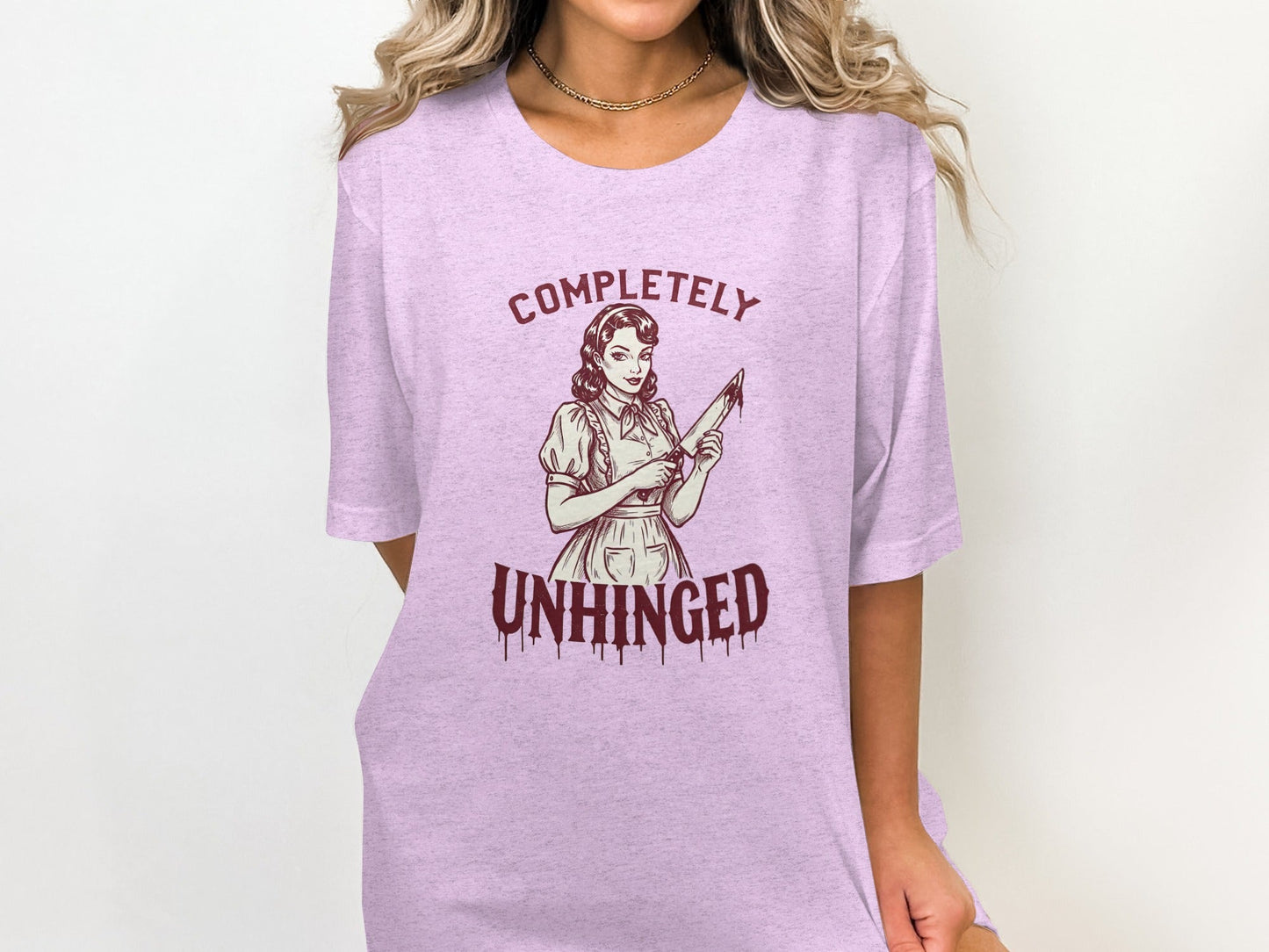 Completely Unhinged Crazy Lady with Knife Funny T-Shirt