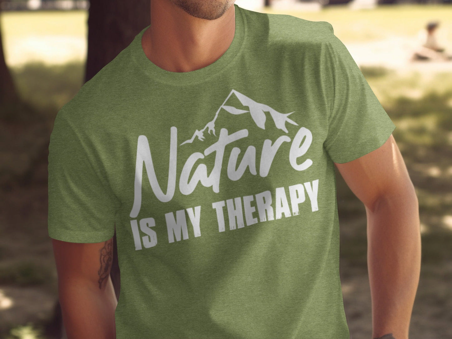 Nature is my Therapy White Text with Mountain T-Shirt