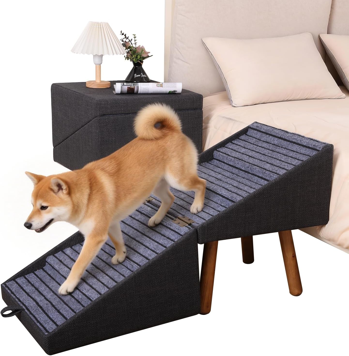 Dog Stairs for Couch 2 in 1 Foldable Pet Steps Ottoman Non Slip