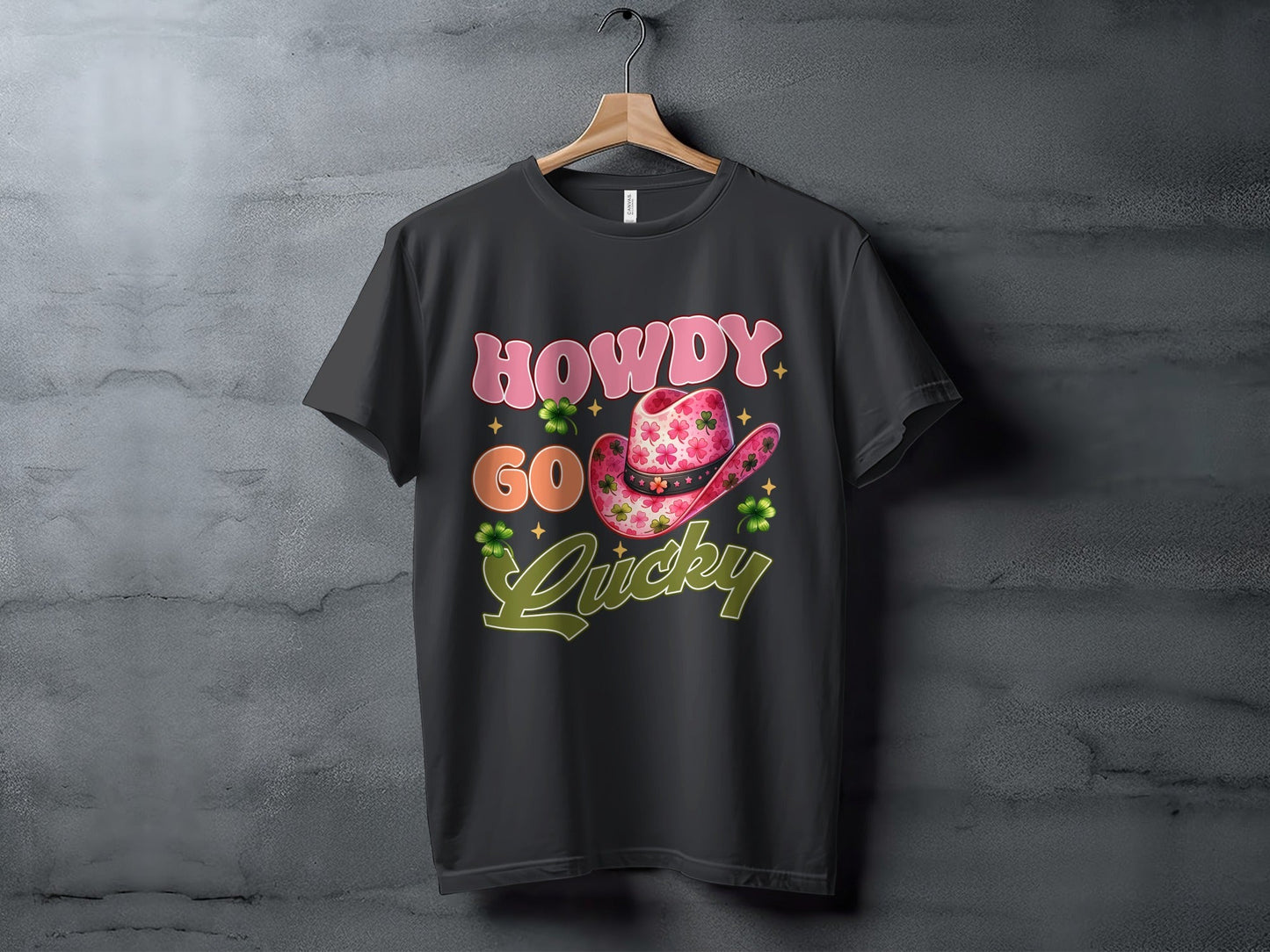 Howdy Go Lucky T-Shirts, St Patricks Day, Cowboy Hat, Shamrock, Good Luck, Festive Apparel, Lucky Shirt, Irish Pride