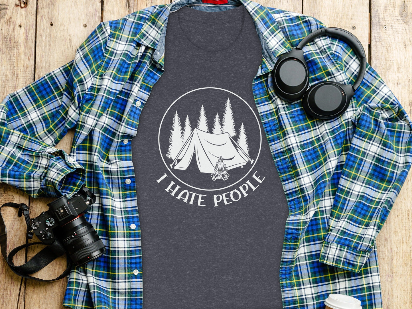 I Hate People Camping Tent Trees Graphic Illustration T-Shirt