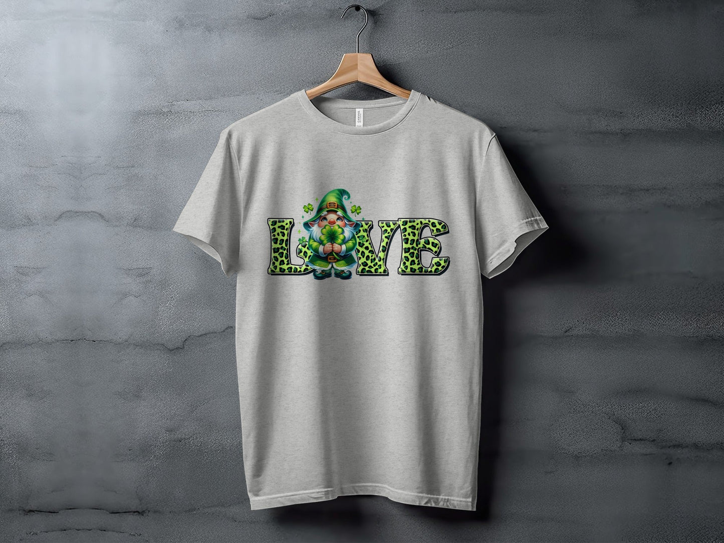St Patricks Day Gnome T-Shirts, Four Leaf Clover Shirt, Love T Shirt, St Paddys Day Tee, Leopard Print Letters, Cute Irish T Shirts