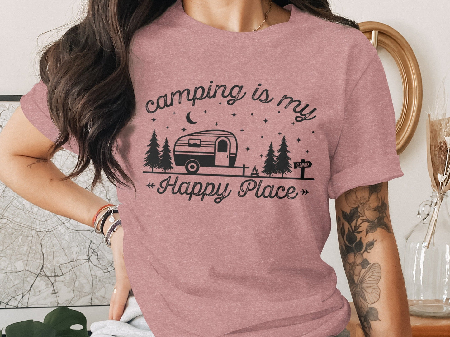 Camping Is My Happy Place Adventure Graphic T-Shirt