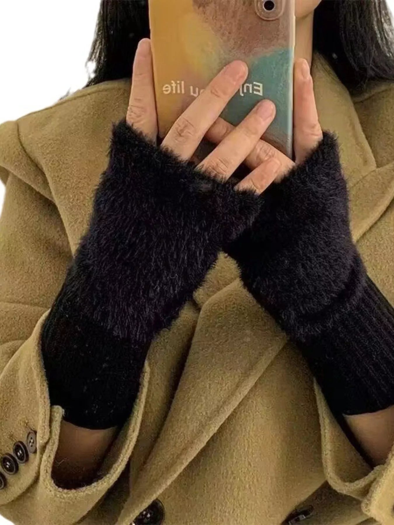 Fuzzy Cuff Fingerless Gloves